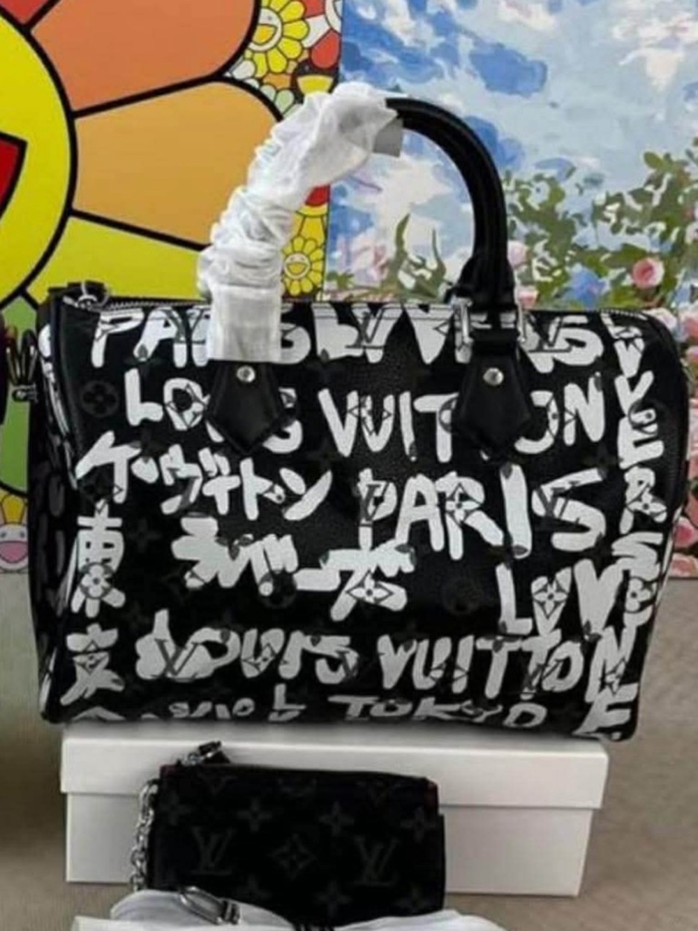 Louis Vuitton style Black & White Graffiti Speedy 30'Bandoulière Bag